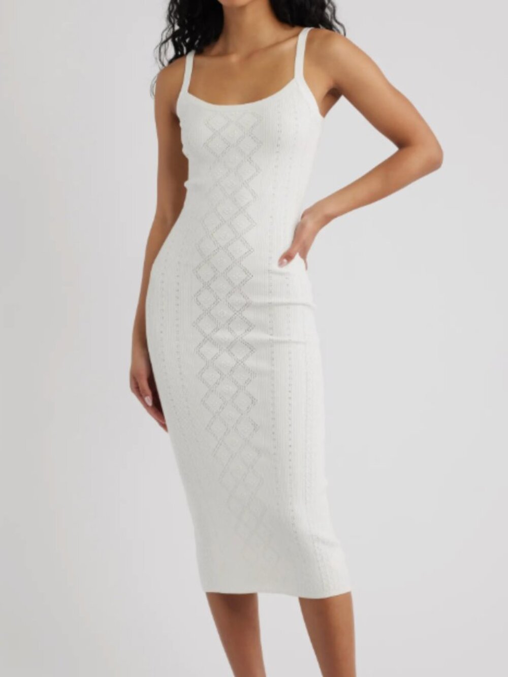 LoveShackFancy Opalina Sleeveless Mixed Stitch Midi Dress